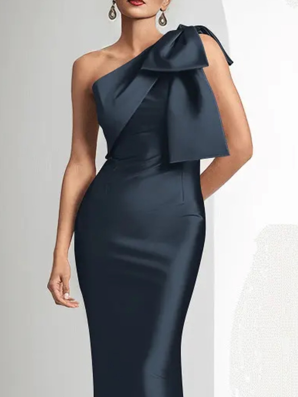 One-Shoulder Bow-Accent Evening Dress